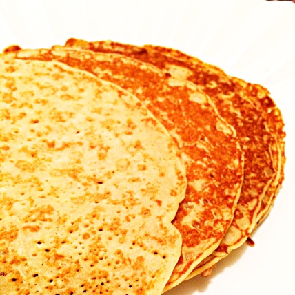Crepes:  1 Cup flour, 1.5 Cup Milk, 4 eggs, 1/4 Teaspoon salt, 1 tablespoon of Sugar - mix all the ingredients & beat until smooth. Let rest for 30 minutes at room temperature. Cook in thin layers in a well buttered frying pan